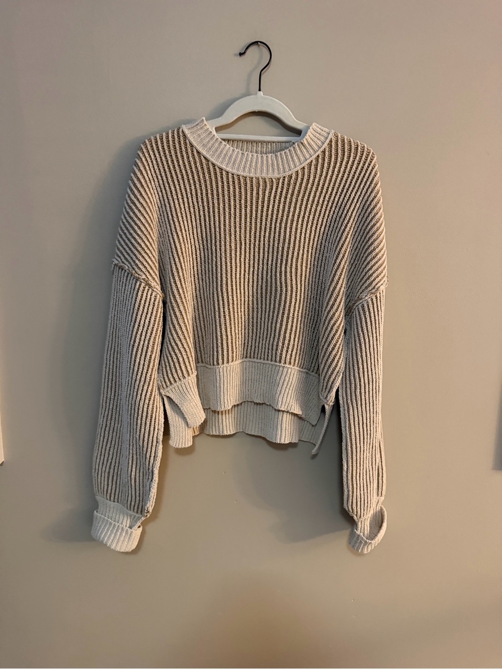 Women's Cream Ribbed Crewneck Sweater